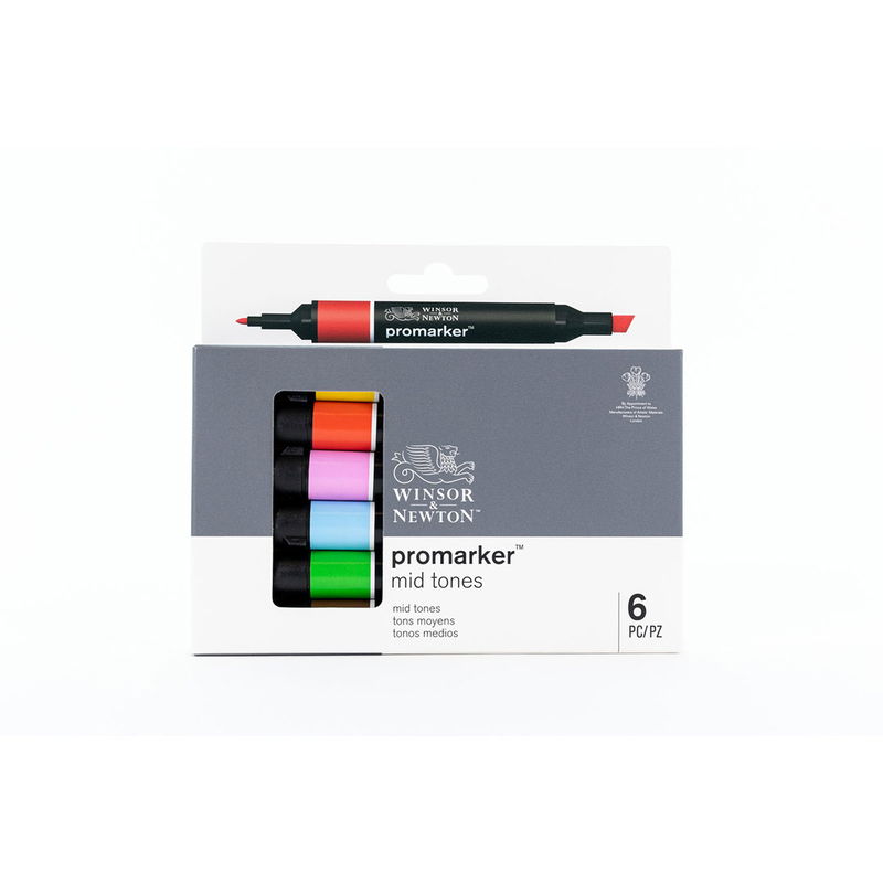 Winsor & Newton Promarker Mid Tones 6-pack framsida av förpackning