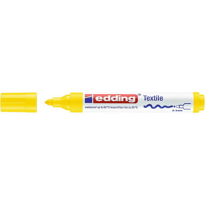 Textilmarker med 2-3 mm spets. Tvättbar i 60 grader. Färg: Gul