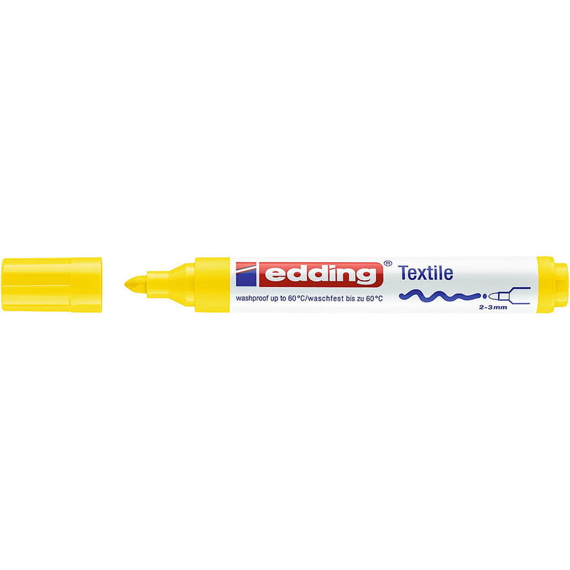 Textilmarker med 2-3 mm spets. Tvättbar i 60 grader. Färg: Gul