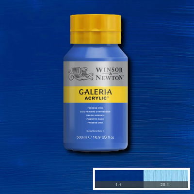 Flaska med 500 ml akrylfärg. Winsor & Newton Galeria Process Cyan