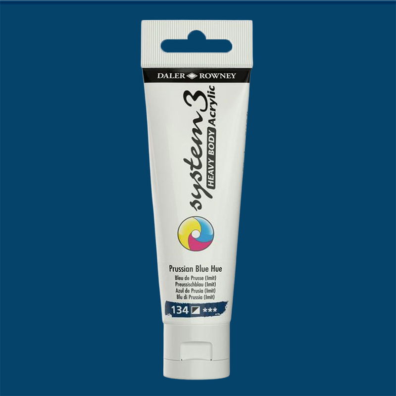 Akrylfärg i tub System3 Heavy Body Prussian Blue Hue 134 med färgprov