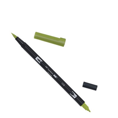 Tombow ABT Dark Olive Tombow ABT Dual Brush, vattenbaserad penna med två spetsar, en fine och en brush, Dark Olive 158