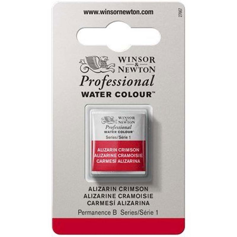 Förpackning med Winsor & Newton Professional akvarellfärg Alizarin Crimson halvkopp