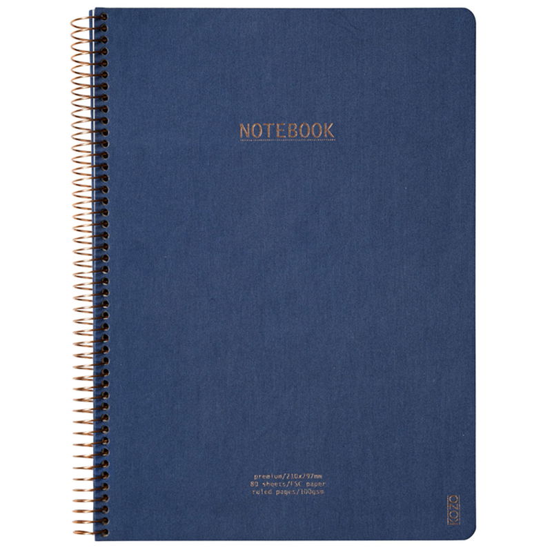 KOZO Anteckningsblock i färgen Navy Blue. 100 grams krämfärgat linjerat papper. Storlek A4