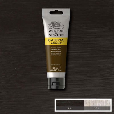 Tub med 120 ml akrylfärg. Winsor & Newton Galeria Vandyke Brown