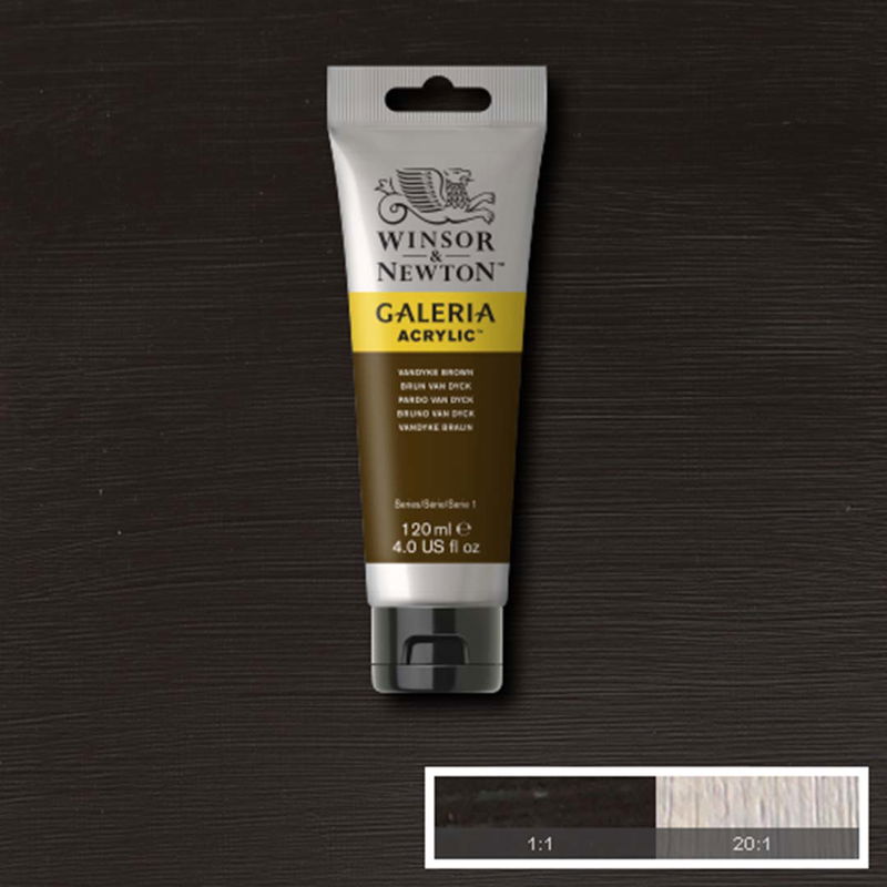 Tub med 120 ml akrylfärg. Winsor & Newton Galeria Vandyke Brown