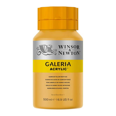 Flaska med 500 ml akrylfärg. Winsor & Newton Galeria Cadmium Yellow Deep Hue