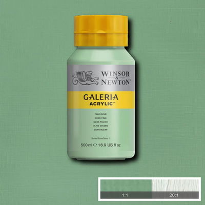 Flaska med 500 ml akrylfärg. Winsor & Newton Galeria Pale Olive