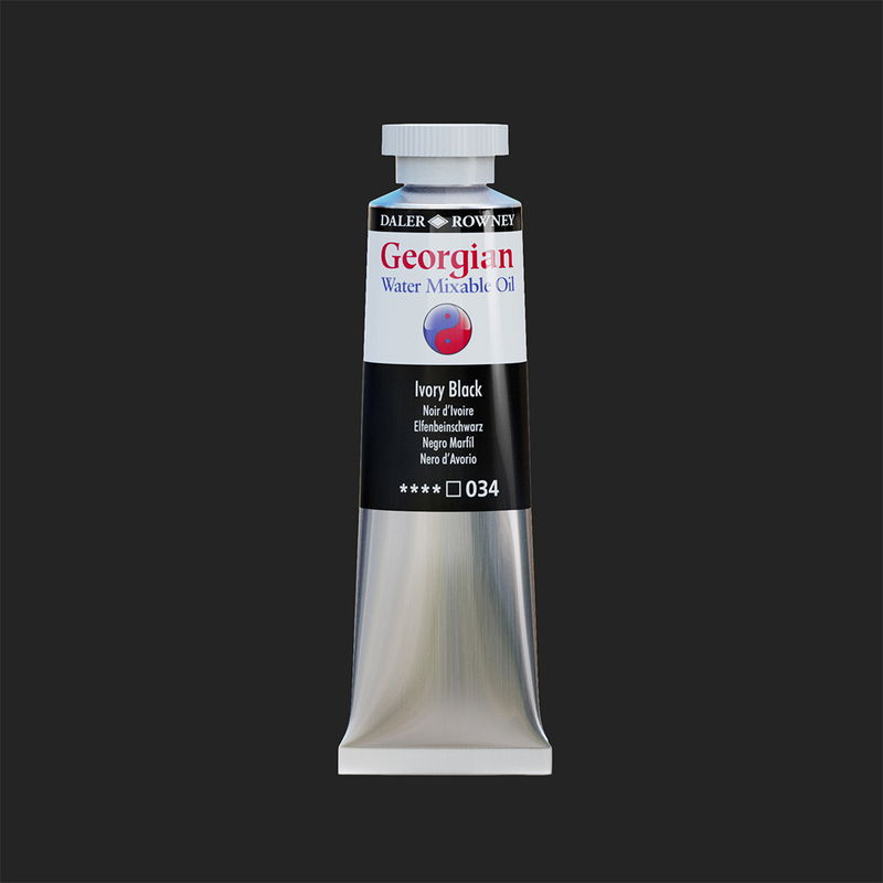 Georgian Water Mixable Oil Paint Ivory Black 37 ml vattenlöslig oljefärg i tub på bakgrund i samma färg