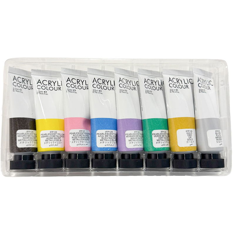 Acrylic Colour Metallic akrylfärger 8x22 ml i tråg