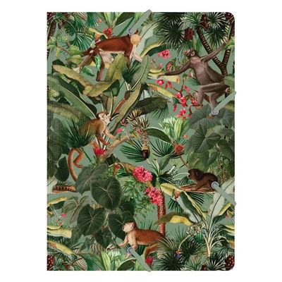 Mapp som rymmer mycket papper Mapp som rymmer mycket papper, hela 4 cm. Motivet är apor i en djungel