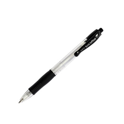 Kulspetspenna OFFICE i svart med transparent kropp, svart clip och gummigrepp, 0,7 mm