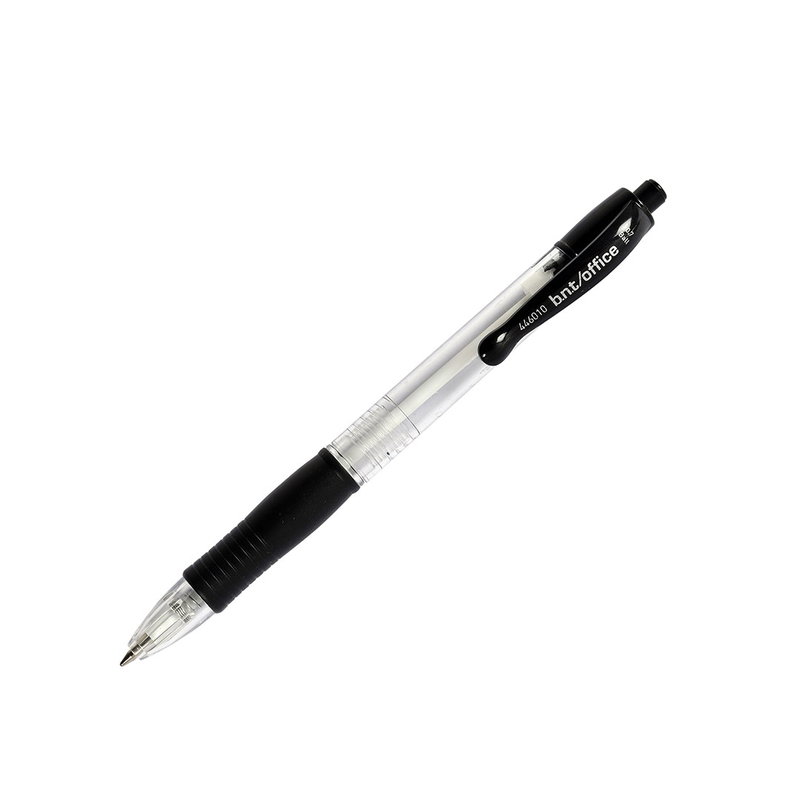 Kulspetspenna OFFICE i svart med transparent kropp, svart clip och gummigrepp, 0,7 mm