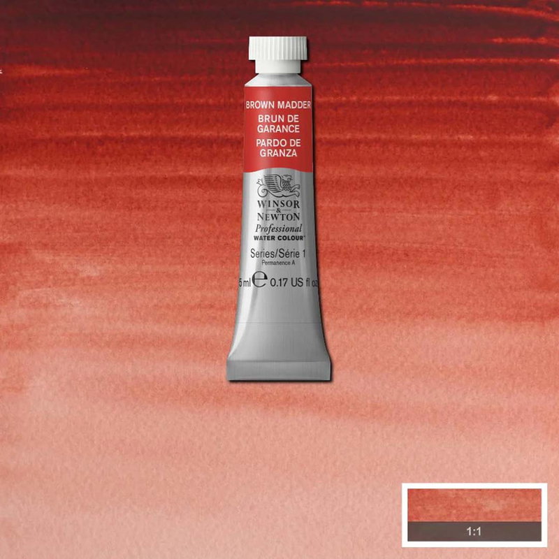 Winsor & Newton Professional Brown Madder 5 ml tub på rödbrunt färgprov