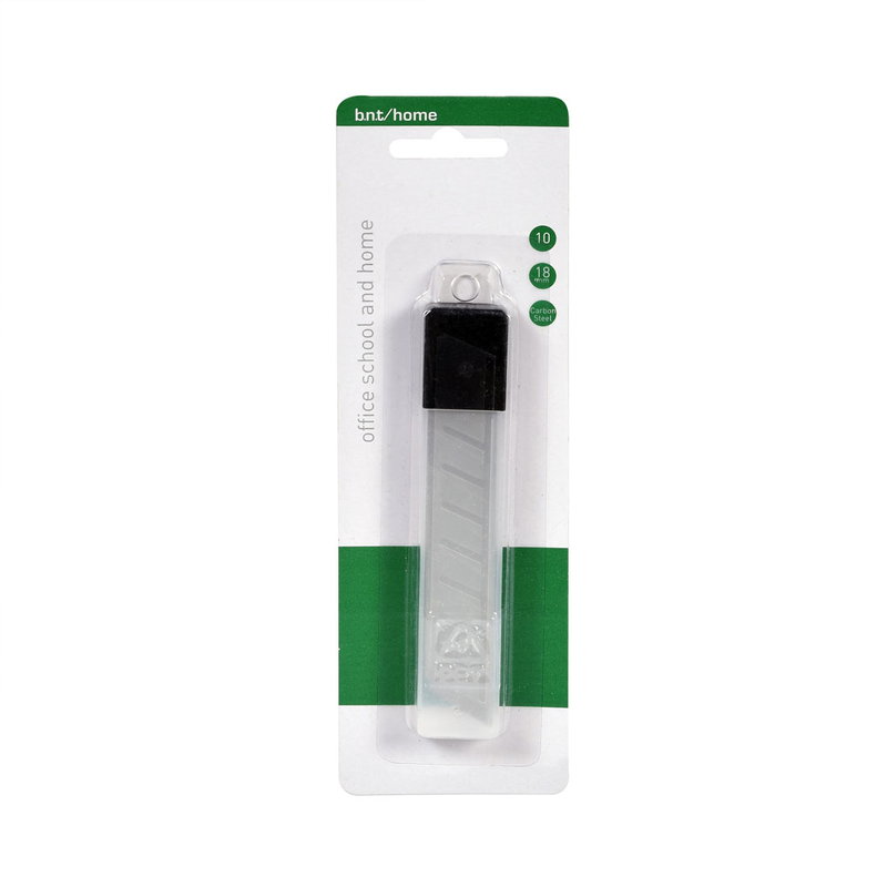 Brytblad 18 mm 10-pack i säkerhetstub, reservblad i specialhärdat stål från bnt