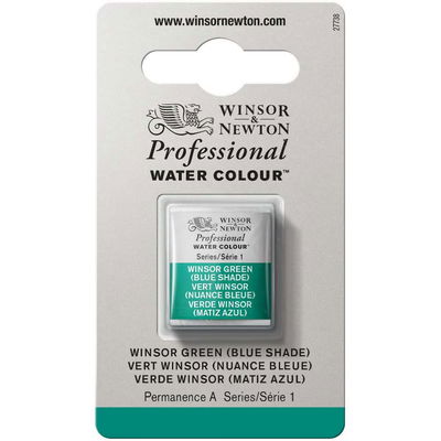 Förpackning med Winsor & Newton Professional akvarellfärg Winsor Green (Blue Shade) halvkopp