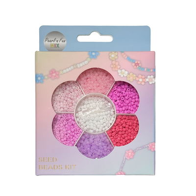Glaspärlor mixade färger 90 g i rosa, lila och vita nyanser med elastisk tråd