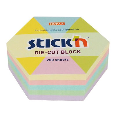 Hexagonformat notisblock i pastell Hexagonformad notiskub i pastellfärger med 250 självhäftande blad, perfekt för att skriva små meddelanden eller kom-ihåg-lappar