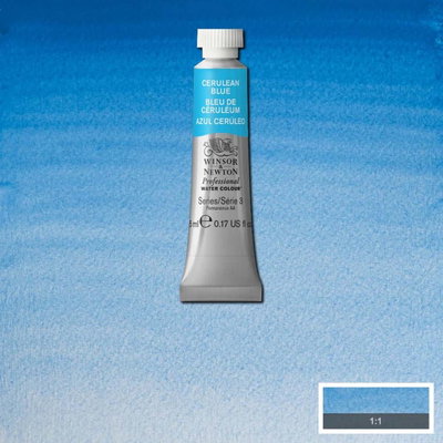 Winsor & Newton Professional Cerulean Blue 5 ml tub på blått färgprov