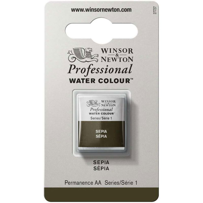 Förpackning med Winsor & Newton Professional akvarellfärg Sepia halvkopp
