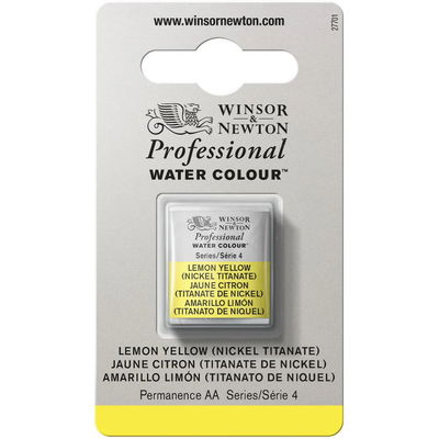 Förpackning med Winsor & Newton Professional akvarellfärg Lemon Yellow halvkopp