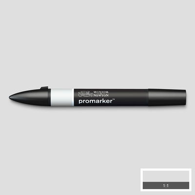 Winsor & Newton Promarker Ice Grey 1 IG1 marker med färgprov och bakgrund i samma ton