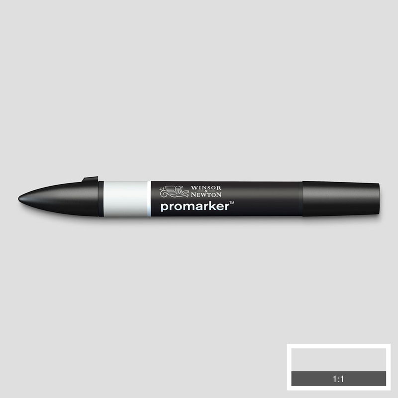 Winsor & Newton Promarker Ice Grey 1 IG1 marker med färgprov och bakgrund i samma ton