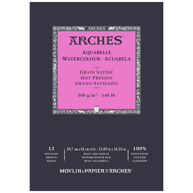 Arches akvarellblock, Slät gräng, Hot pressed. A3