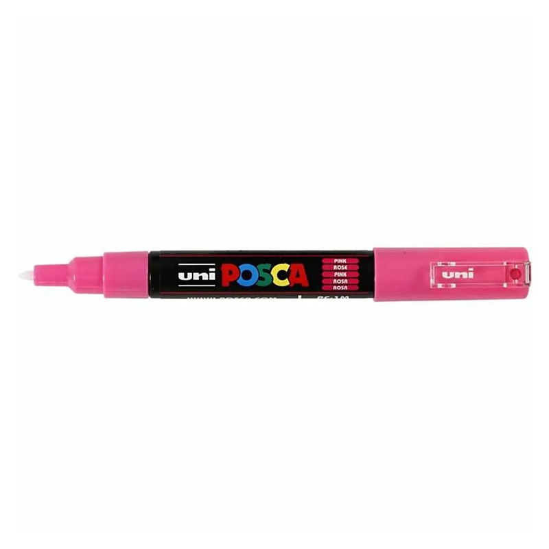 Posca PC-1MC Pink med spets synlig, öppen marker sedd från sidan