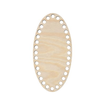 Smal oval bas till virkade korgar. Denna korgbotten har storleken 10x20 cm och är tillverkad i furu