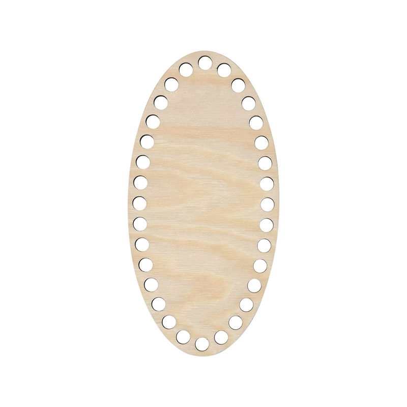 Smal oval bas till virkade korgar. Denna korgbotten har storleken 10x20 cm och är tillverkad i furu
