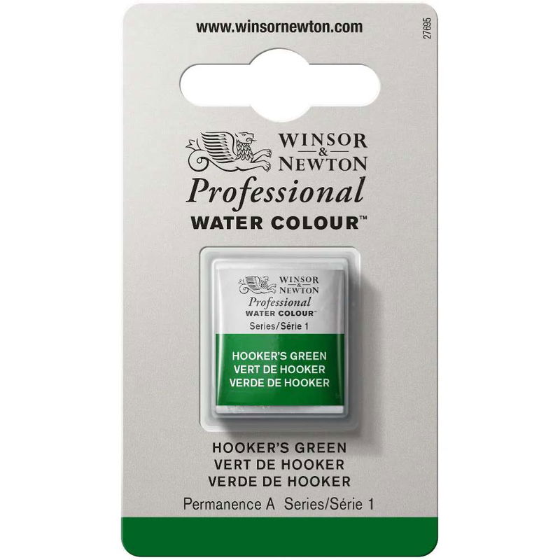 Förpackning med Winsor & Newton Professional akvarellfärg Hooker's Green halvkopp