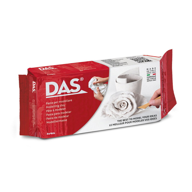 Förpackning med 500 gram DAS lufttorkande vit lera till skulpturer, reliefer och kreativa projekt.