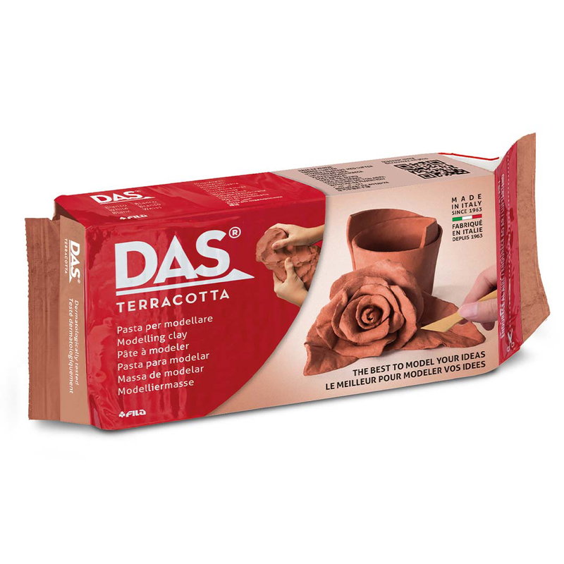 Förpackning med 500 g DAS lufttorkande terracotta lera till skulpturer, reliefer och kreativa projekt.