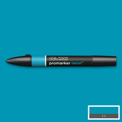 Winsor & Newton Promarker Neon Volt Blue NN BL marker med färgprov och bakgrund i samma ton