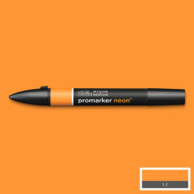 Winsor & Newton Promarker Neon Radiant Orange NN OR marker med färgprov och bakgrund i samma ton