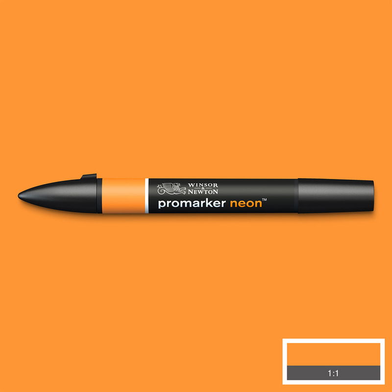 Winsor & Newton Promarker Neon Radiant Orange NN OR marker med färgprov och bakgrund i samma ton