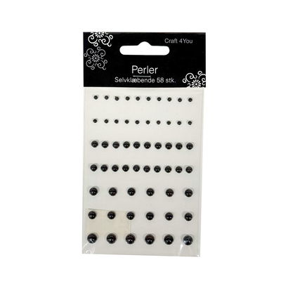 Svarta självhäftande pärlor med pärlemorskimmer. 58 st, 3-7 mm