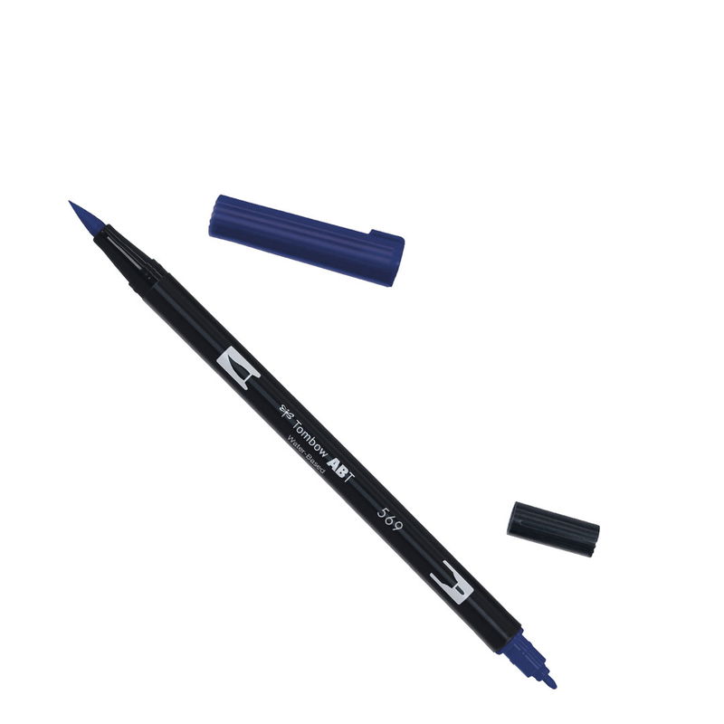 Tombow ABT Dual Brush, vattenbaserad penna med två spetsar, en fine och en brush, Jet Blue 569