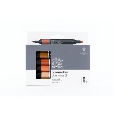 Winsor & Newton Promarker Skin Tones 2 – 6 markers i hudtoner, liggande markerade pennor
