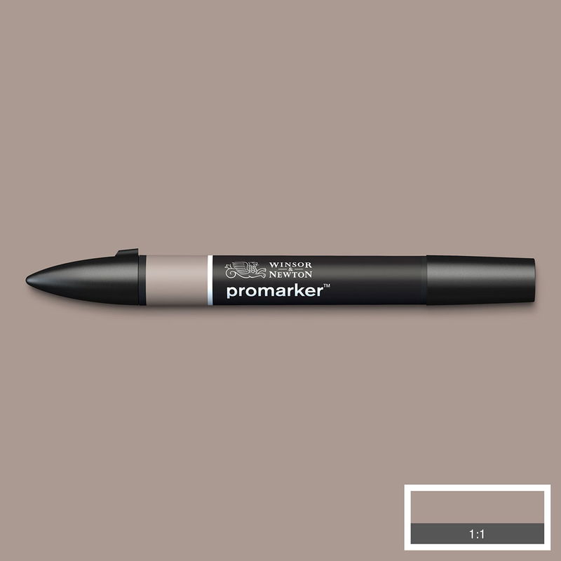 Winsor & Newton Promarker Warm Grey 3 WG3 marker med färgprov och bakgrund i samma ton