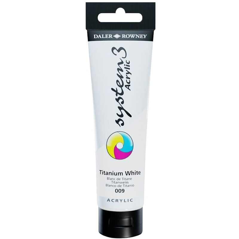 System3 Akrylfärg Titanium White 009 150 ml vit akrylfärg med hög täckning för målning på duk, papper och trä