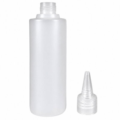 Flaska med pip i HDPE 250 ml med avskruvad spets och kork