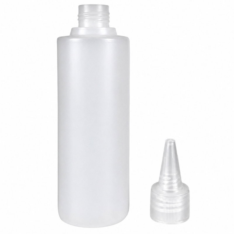 Flaska med pip i HDPE 250 ml med avskruvad spets och kork