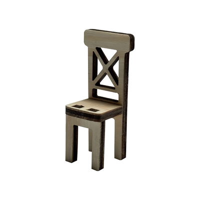 Miniatyrstol till nissvärld eller dockhus, tillverkad av trä, 6 cm