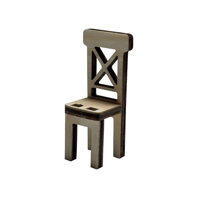 Miniatyrstol till nissvärld eller dockhus, tillverkad av trä, 6 cm