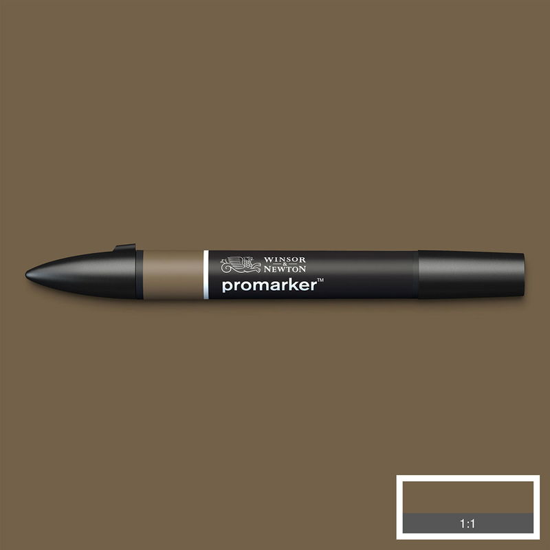 Winsor & Newton Promarker Umber O615 marker med färgprov och bakgrund i samma ton