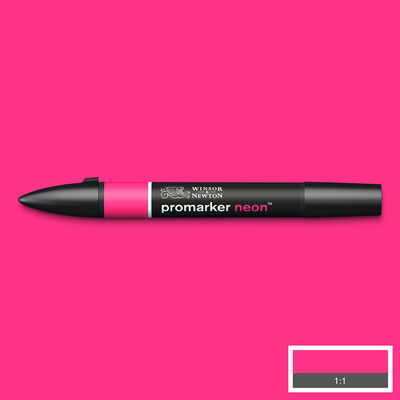 Winsor & Newton PromarkerNeon Electric Pink NN PK marker med färgprov och bakgrund i samma ton