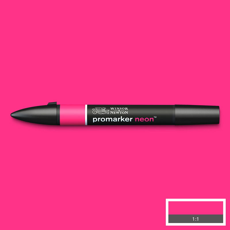 Winsor & Newton PromarkerNeon Electric Pink NN PK marker med färgprov och bakgrund i samma ton