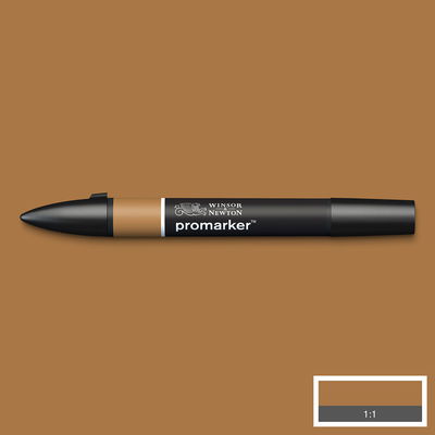 Winsor & Newton Promarker Cocoa O535 marker med färgprov och bakgrund i samma ton